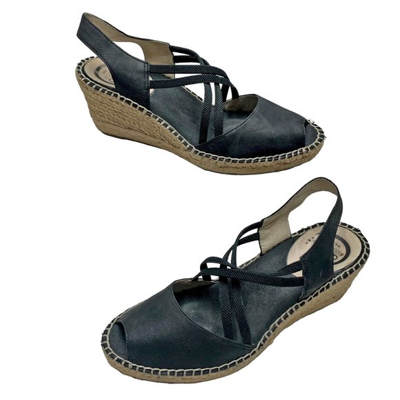 ABEO B.I.O. System Delano Neutral Black Leather Wedge Sandals Size 7 Narrow - Picture 8 of 11